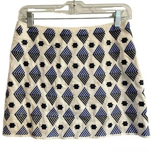 THML Size Small Embroidered Mini Skirt White Blue Straight Pencil Lined …